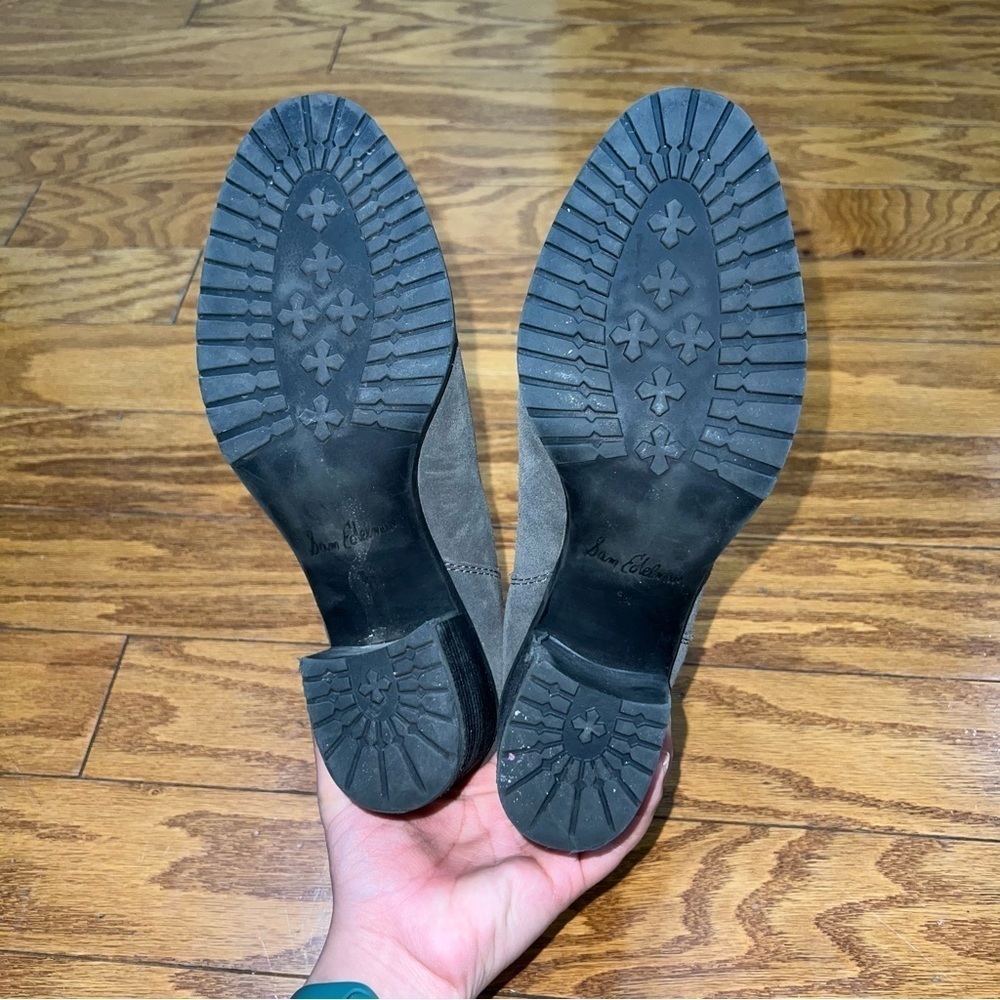 Sam Edelman Gray Suede Chunky Heeled Ankle Booties Size 9.5 - Picture 8 of 10